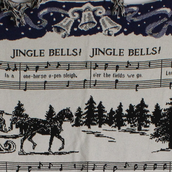 Unbranded Woven Throw Blanket Jingle Bells Christmas W/ Fringe 49" x 59"