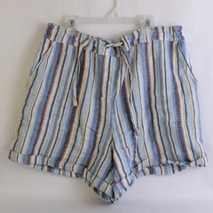 Per Se Linen Blend Boho Striped Tie Waist Fold-Over Hem Shorts Women's Size XL