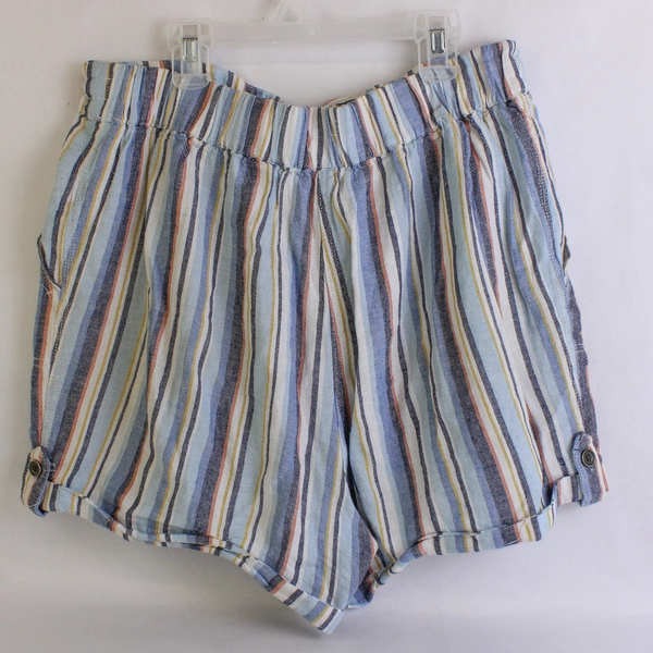 Per Se Linen Blend Boho Striped Tie Waist Fold-Over Hem Shorts Women's Size XL