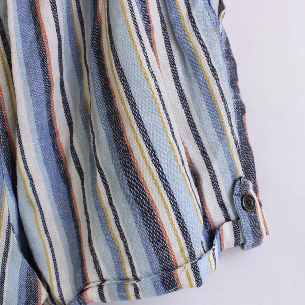 Per Se Linen Blend Boho Striped Tie Waist Fold-Over Hem Shorts Women's Size XL