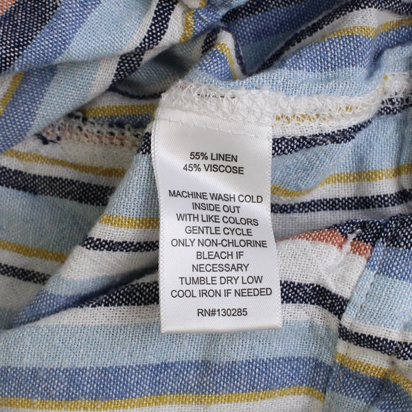 Per Se Linen Blend Boho Striped Tie Waist Fold-Over Hem Shorts Women's Size XL