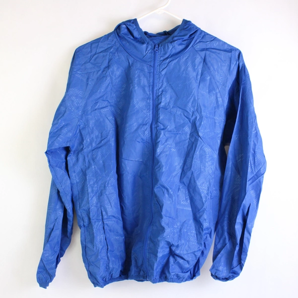Blue Portable Travel Zip-Up Hooded Windbreaker with Pouch Youth Size Large