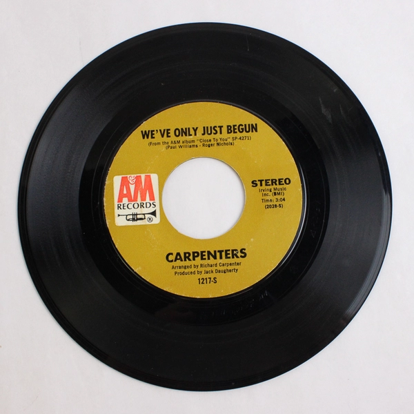 Carpenters We’ve Only Just Begun All Of My Life 7" 45 RPM Record 1217-S