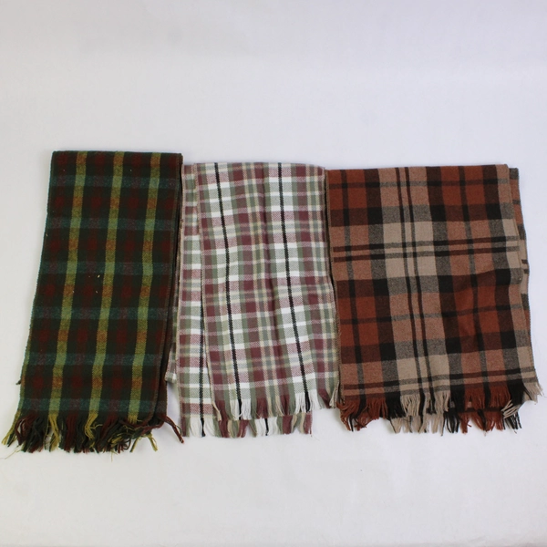 Lot of 3 Autumn Color Plaid Rectangle Scarves with Fringe