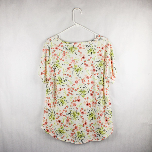 White T-Shirt Pink and Green Floral Pattern Women's Size XXL