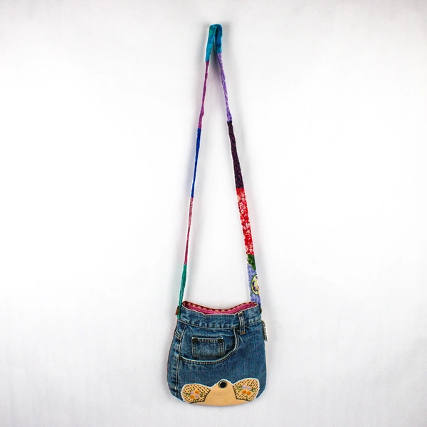 Handmade Patchwork Fabric and Denim Crossbody Purse