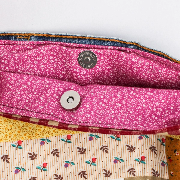 Handmade Patchwork Fabric and Denim Crossbody Purse