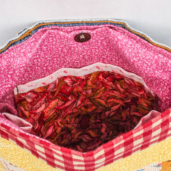 Handmade Patchwork Fabric and Denim Crossbody Purse