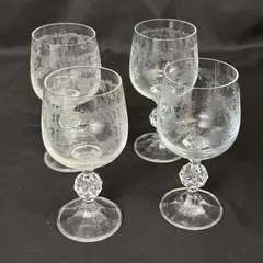 Set of 4 Import Assoc Cascade Bohemia Crystal Clear Etched Wine Glasses
