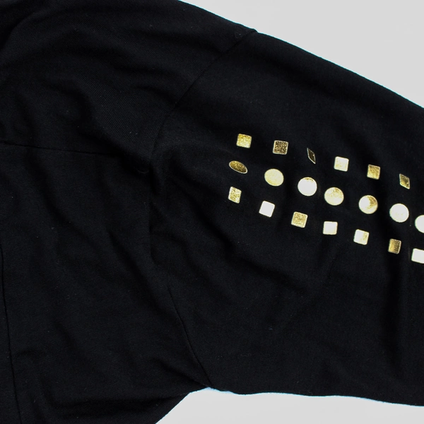 Ecla Black Open-Front Duster Gold Sleeve Accents Women's Size Medium