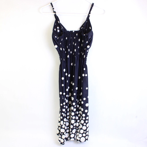 Navy Blue and White Polka Dot Smocked Swim Dress Women's Size Small