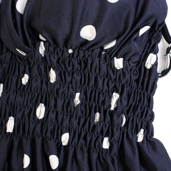 Navy Blue and White Polka Dot Smocked Swim Dress Women's Size Small