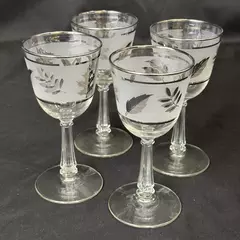 Set Of 4 Mid Century Modern Libbey Silver Leaf Wine Glasses 5.75 Inch