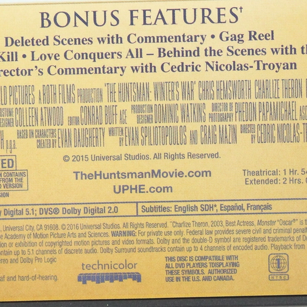 The Huntsman Winter's War DVD 2016 Extended Edition Chris Hemsworth Emily Blunt