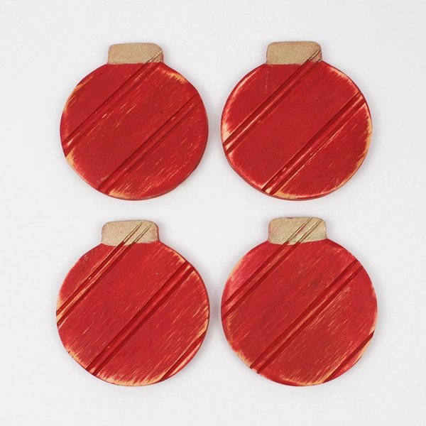 Set of 4 Grace Graffiti Handmade Wooden Christmas Ornament Coasters