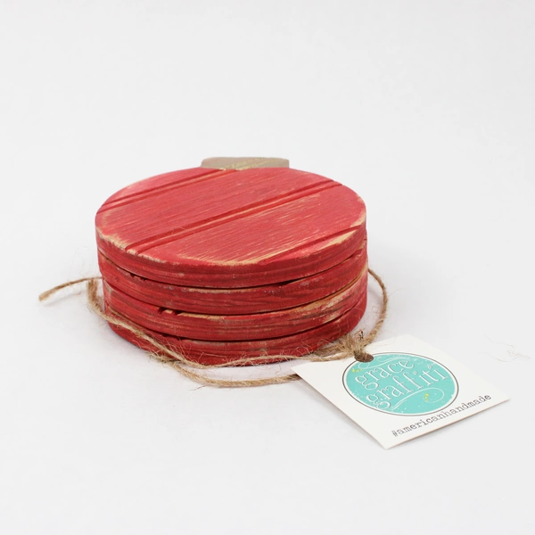 Set of 4 Grace Graffiti Handmade Wooden Christmas Ornament Coasters