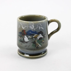 Ireland Irish Mini Ceramic Porcelain Mug Countryside Green Woman & Basket