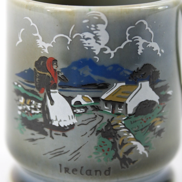 Ireland Irish Mini Ceramic Porcelain Mug Countryside Green Woman & Basket