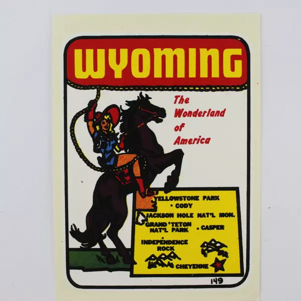 VTG Wyoming Travel Decal Water Transfer Sticker Cowgirl Wonderland Of America