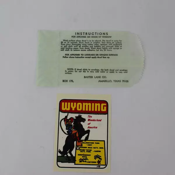 VTG Wyoming Travel Decal Water Transfer Sticker Cowgirl Wonderland Of America