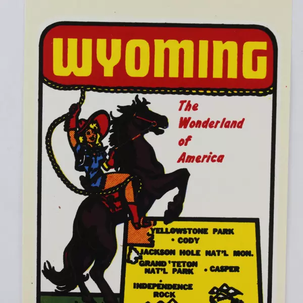 VTG Wyoming Travel Decal Water Transfer Sticker Cowgirl Wonderland Of America