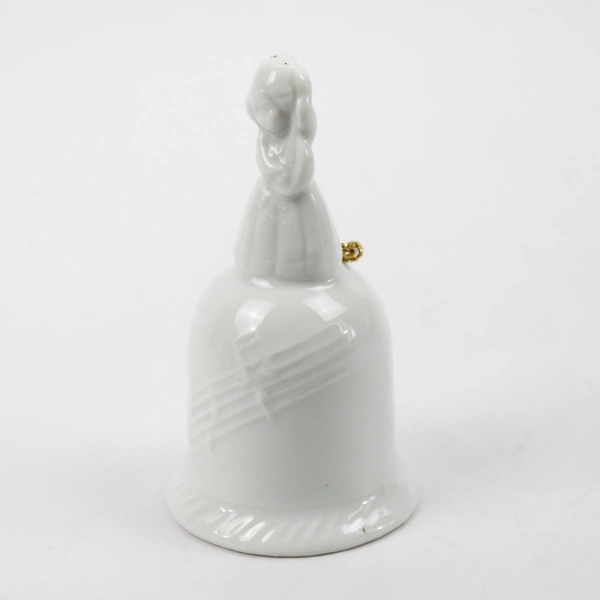 Vintage Collectable Small White Porcelain Bell With Little Girl Singing Handle