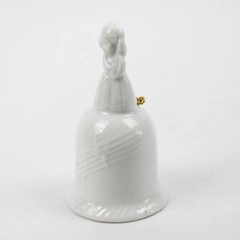 Vintage Collectable Small White Porcelain Bell With Little Girl Singing Handle