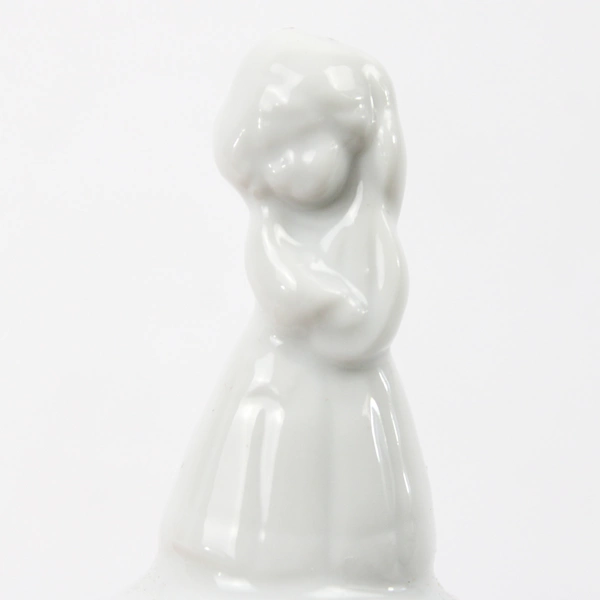 Vintage Collectable Small White Porcelain Bell With Little Girl Singing Handle