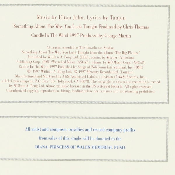 Elton John Music CD In Loving Memory of Princess Diana 1997 Single