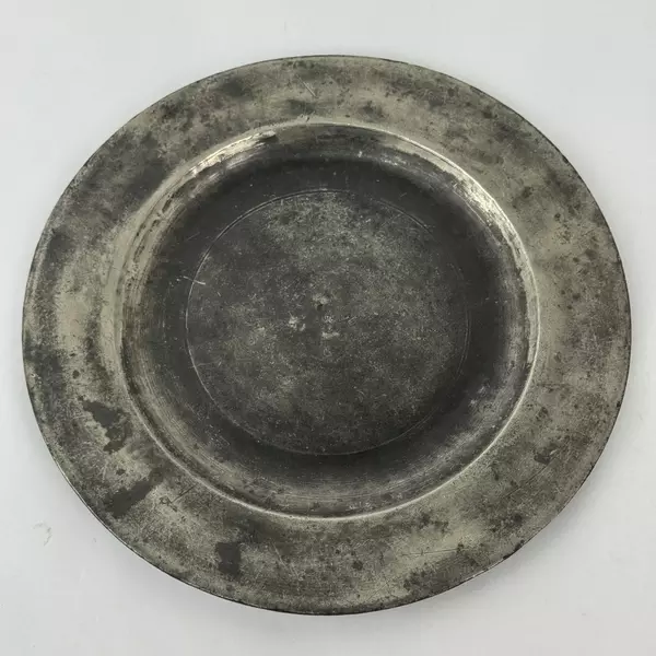 Antique Large Pewter 9.5 Inch Plate Worn Marks c. 1800s