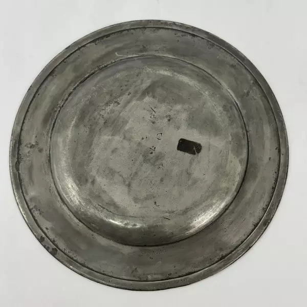 Antique Large Pewter 9.5 Inch Plate Worn Marks c. 1800s