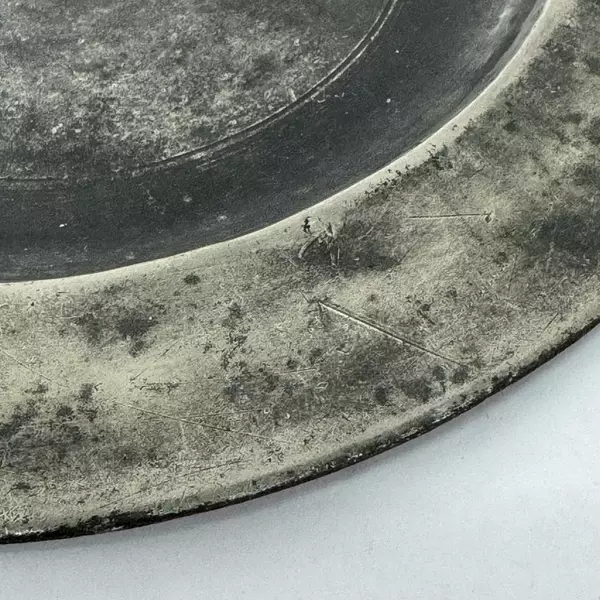 Antique Large Pewter 9.5 Inch Plate Worn Marks c. 1800s