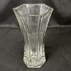 Heavy Hexagon Shaped Glass Flower Vase With Embossed 3-D Star Bottom 9 Inch