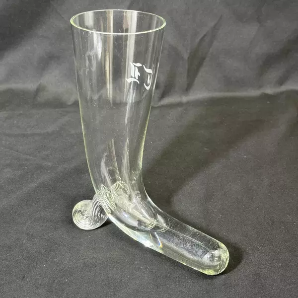 Sven Jensen Krosno Poland Handblown Crystal Horn Pilsner Beer Glass Monogrammed