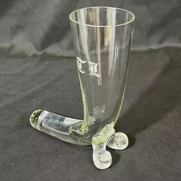 Sven Jensen Krosno Poland Handblown Crystal Horn Pilsner Beer Glass Monogrammed