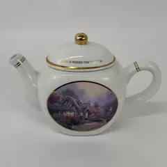 1980's Thomas Kinkade Teleflora Home Is Where The Heart Is Teapot Gold Trim