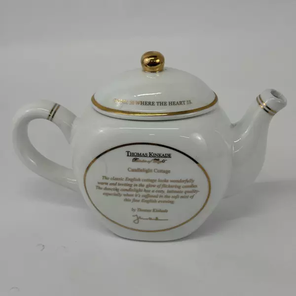 1980's Thomas Kinkade Teleflora Home Is Where The Heart Is Teapot Gold Trim