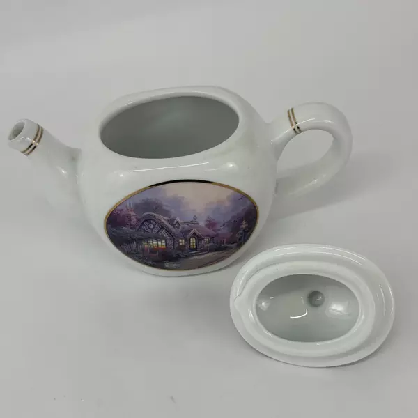 1980's Thomas Kinkade Teleflora Home Is Where The Heart Is Teapot Gold Trim