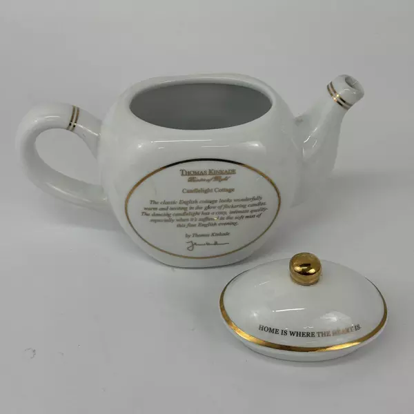 1980's Thomas Kinkade Teleflora Home Is Where The Heart Is Teapot Gold Trim