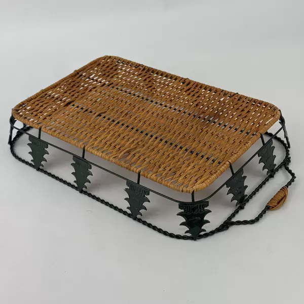 Pine Tree Metal with Open Weave Wicker Rattan Tray Basket With Handles