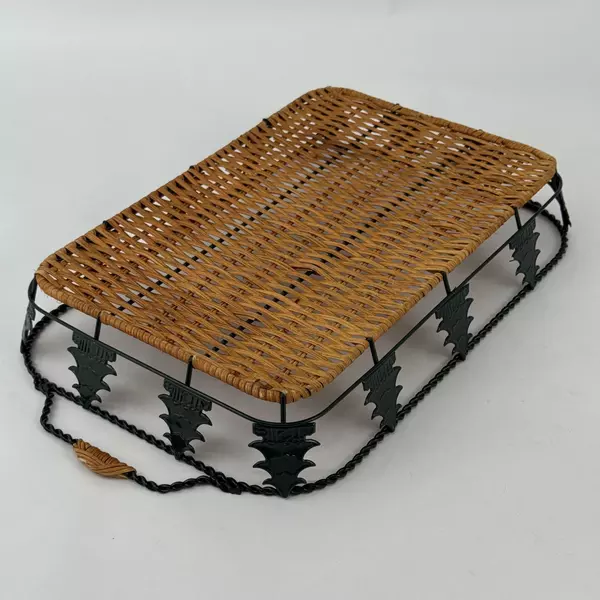 Pine Tree Metal with Open Weave Wicker Rattan Tray Basket With Handles