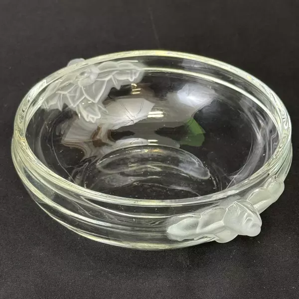 4 Mikasa Satin Rose Crystal Small Dessert Bowls With Frosted Rose Handles 4.75"