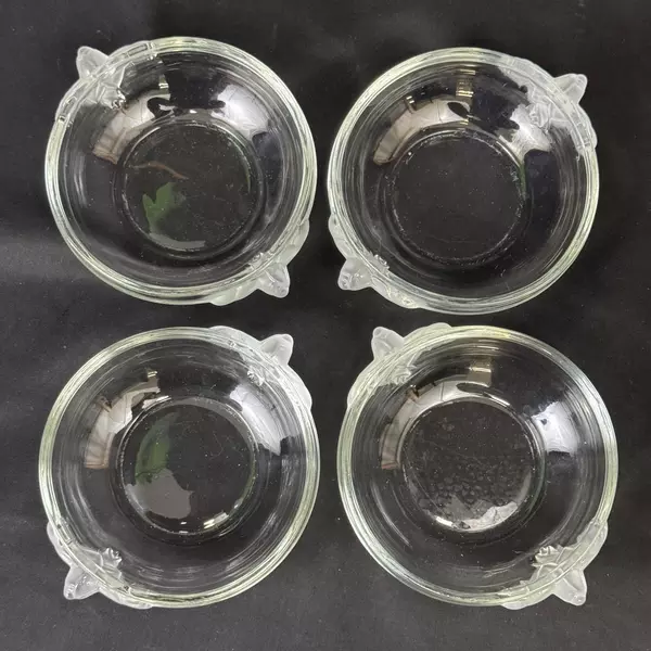 4 Mikasa Satin Rose Crystal Small Dessert Bowls With Frosted Rose Handles 4.75"