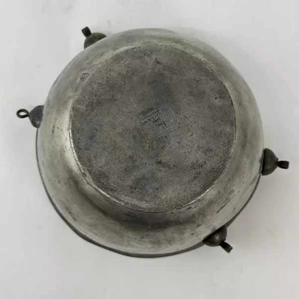 Antique Chinese Pewter Bowl 12" Wide Collectible Decorative Vintage Dish