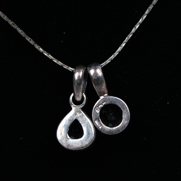 925 Sterling Silver Necklace 2 Pendants Purple and Colorless Stones