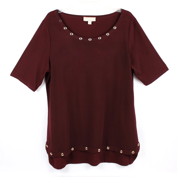 Carolyn Taylor Maroon Red T-Shirt Gold-Tone Grommets Women's Large
