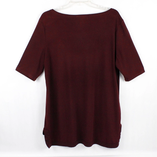Carolyn Taylor Maroon Red T-Shirt Gold-Tone Grommets Women's Large
