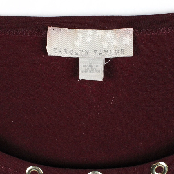 Carolyn Taylor Maroon Red T-Shirt Gold-Tone Grommets Women's Large