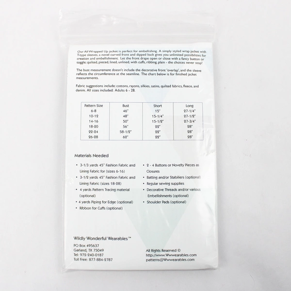 All Wrapped Up Jacket Wildly Wonderful Wareables #0023 New