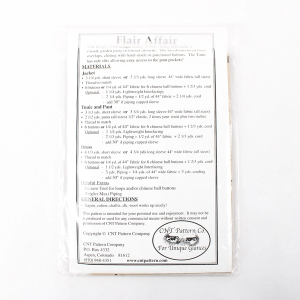 Flair Affair Misses Jacket Tunic Dress Pants Sewing Pattern CNT Uncut